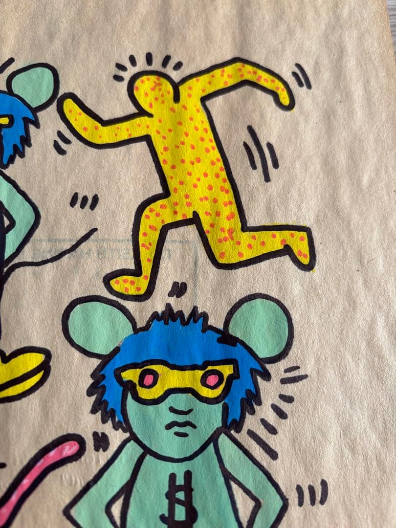 キースヘリング　肉筆　模写　サイン有　油彩　原画　ポップアート 財印スタンプ