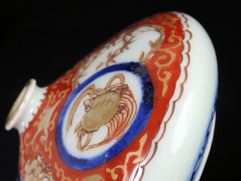 古伊万里　金襴手　鶴亀に松竹梅の図　油壷　D652-CHe