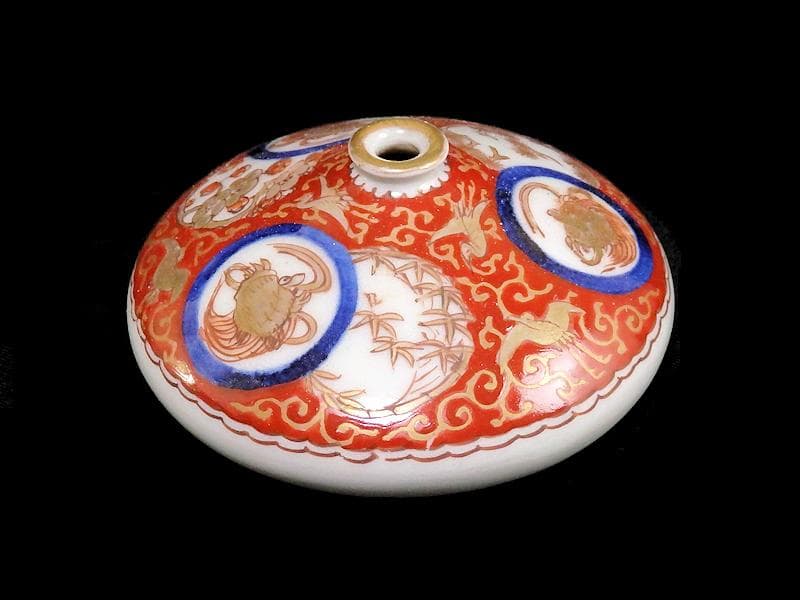 古伊万里　金襴手　鶴亀に松竹梅の図　油壷　D652-CHe