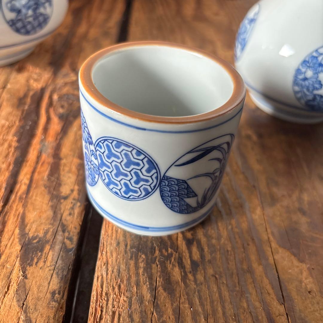 皆具 千古窯造 染付花丸文 水指　建水　蓋置　杓立 共箱