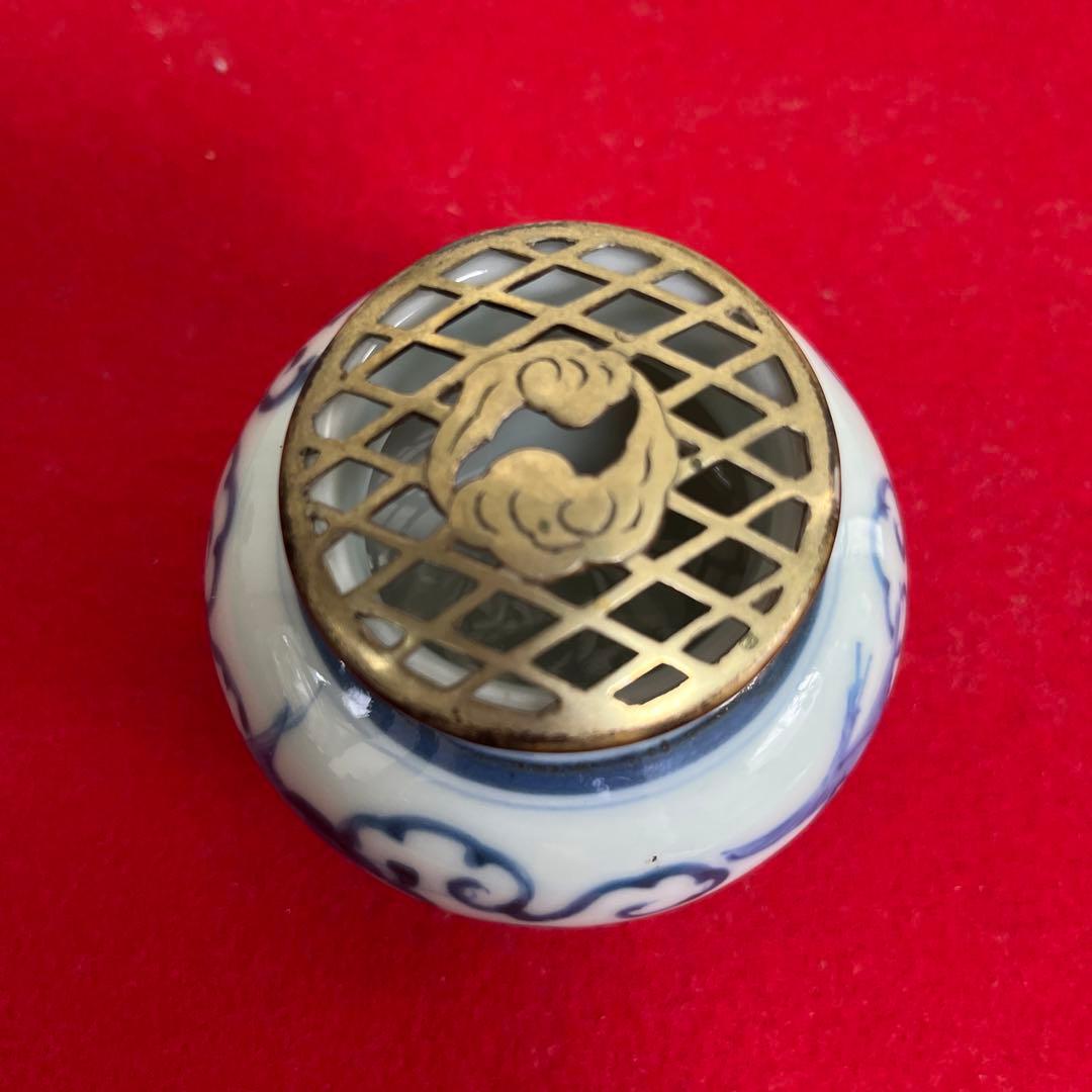 骨董　古染め付け香炉　ぼや付き