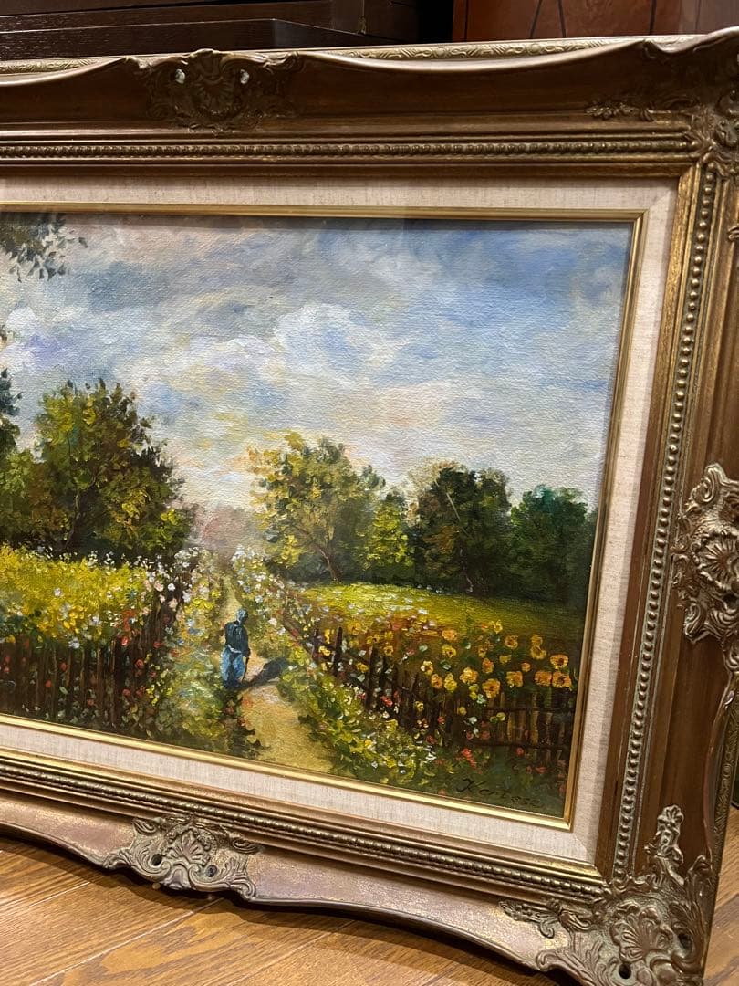 最終値下げ　海外作者　花畑　風景画 油彩画 装飾フレーム付き