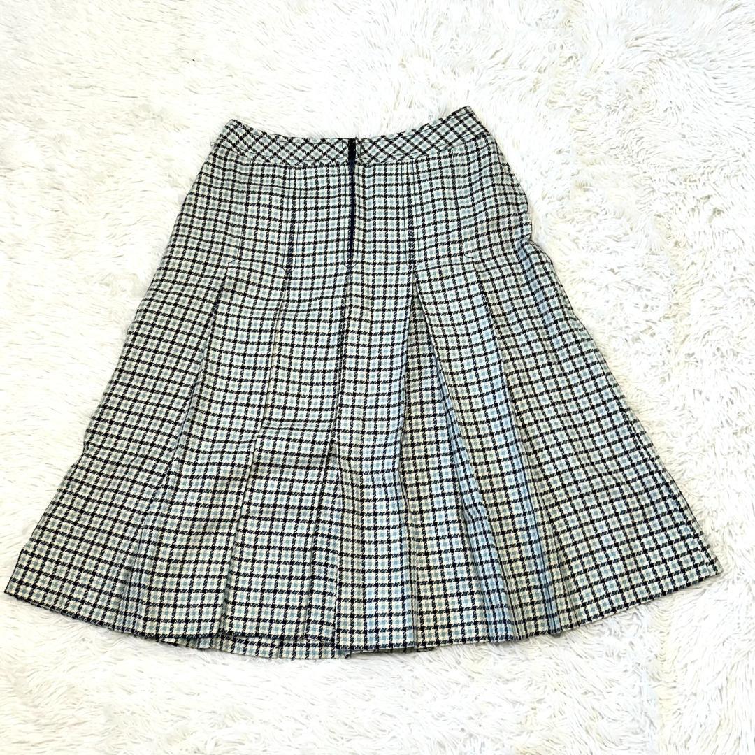 希少　セリーヌ　スカート　L　チェック　フレア　トリオンフ　プリーツ　膝丈