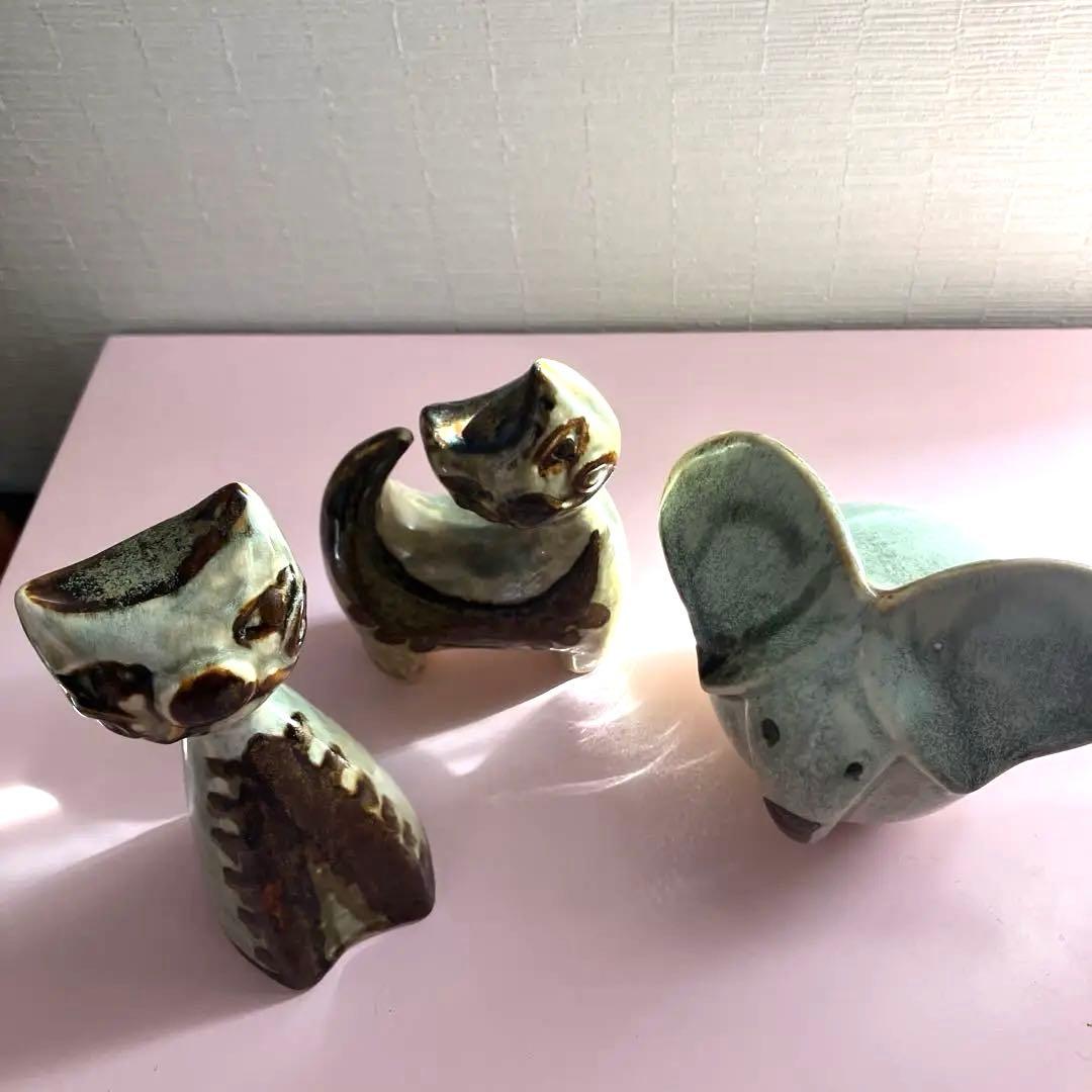 猫と象の陶器フィギュア3点セット　スーホルム　廃絶