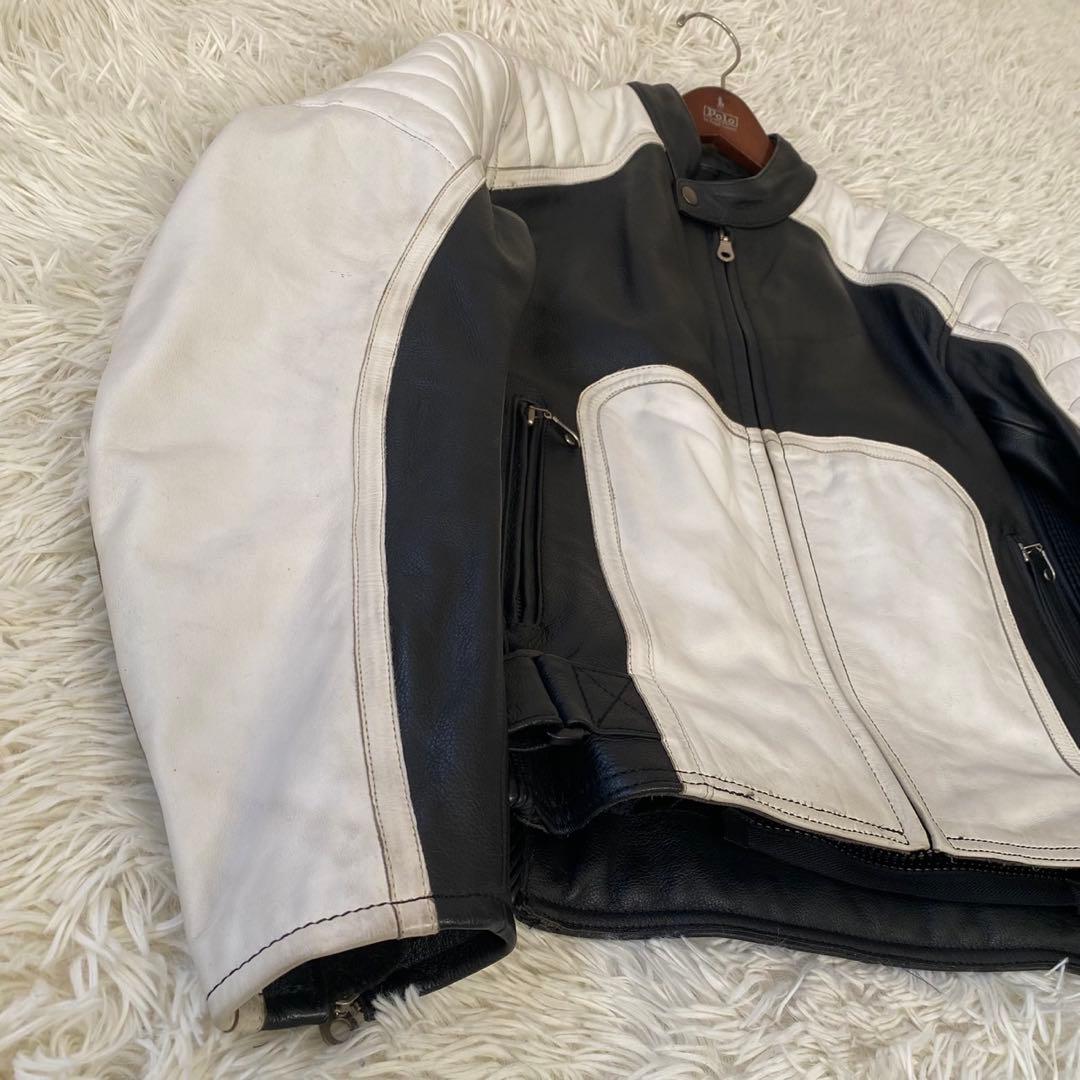 【良品✨】KOMINE バイカー ライダースジャケット シングル 黒 白 XL