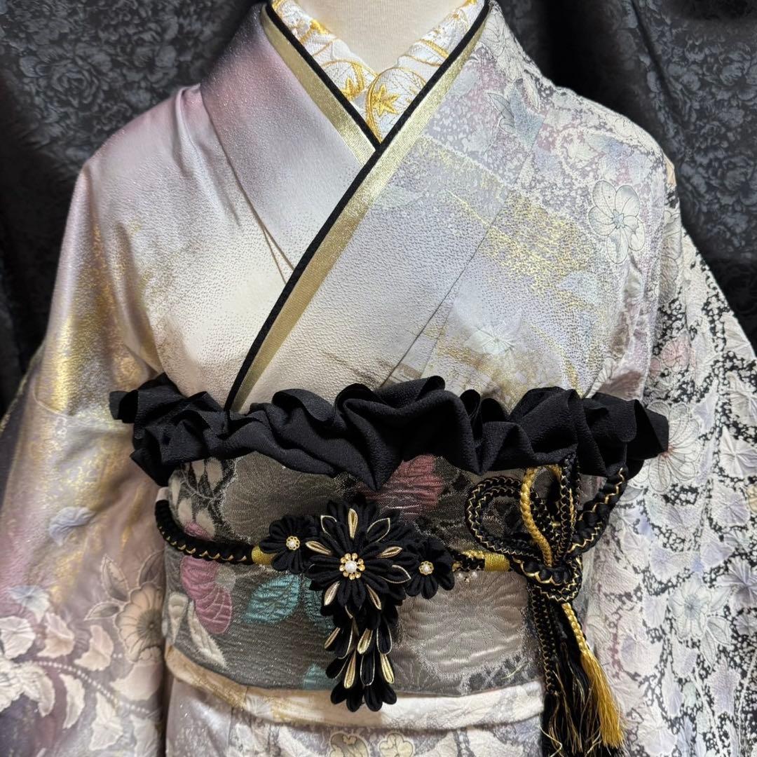美品　辻ヶ花　銀通し　花絞り　金彩　ぼかし　灰紫　逸品　フルセット　振袖　振り袖