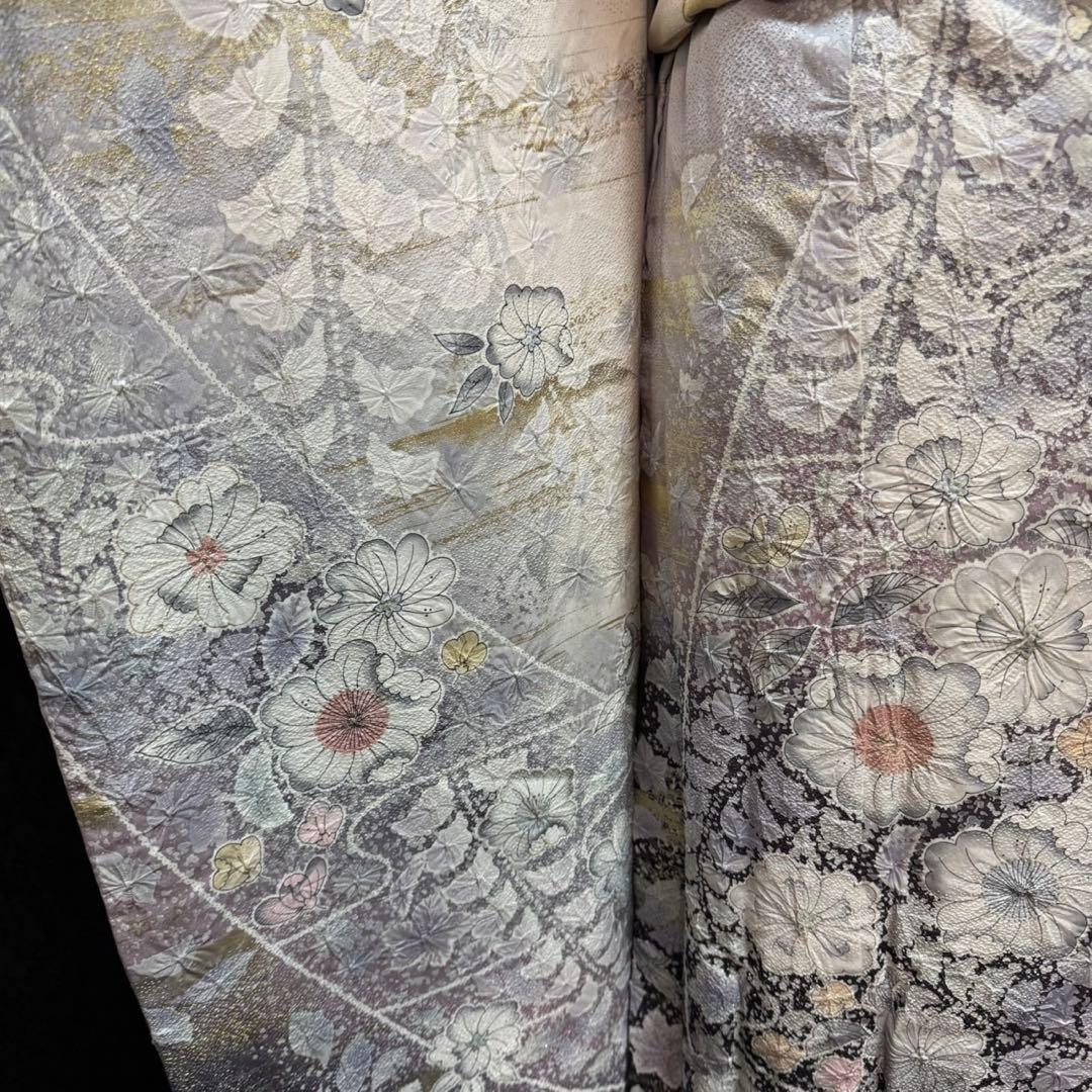 美品　辻ヶ花　銀通し　花絞り　金彩　ぼかし　灰紫　逸品　フルセット　振袖　振り袖