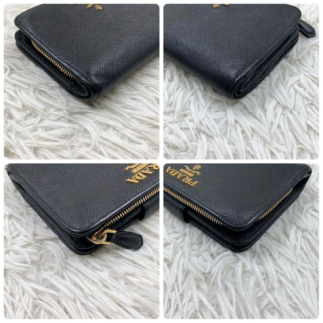 【✨極美品 現行✨】プラダ 二つ折り財布 サフィアーノレザー ブラック RFID