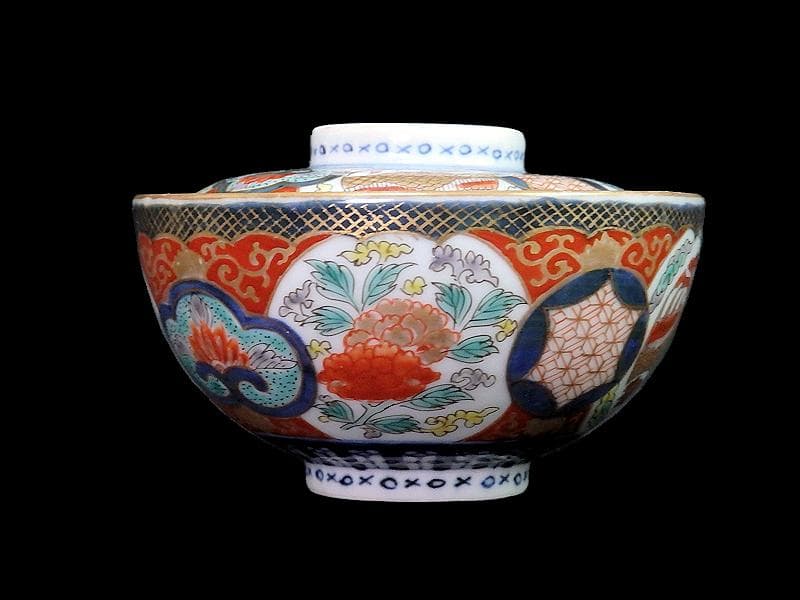 古伊万里　金襴手　鳳凰に牡丹の図　蓋茶碗　C002AS-fbrf