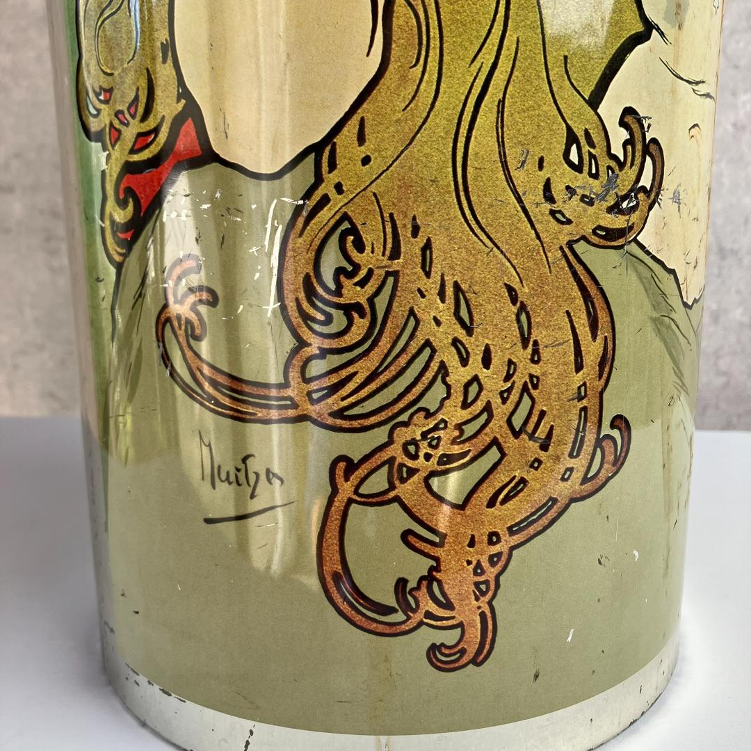 アンティーク　ミュシャ　サロンデサン　ゴミ箱　缶　昭和レトロ　傘立て　アイアン