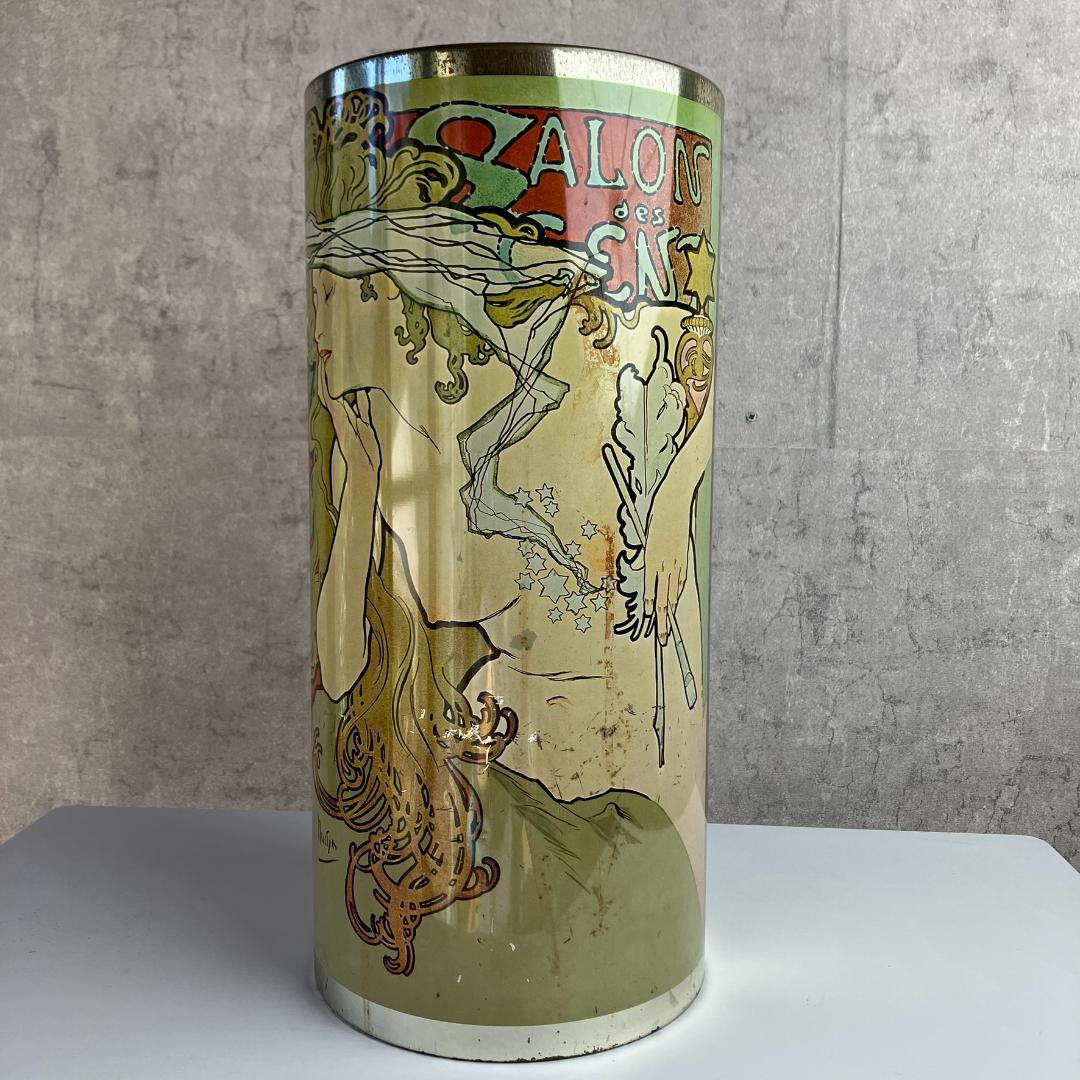 アンティーク　ミュシャ　サロンデサン　ゴミ箱　缶　昭和レトロ　傘立て　アイアン