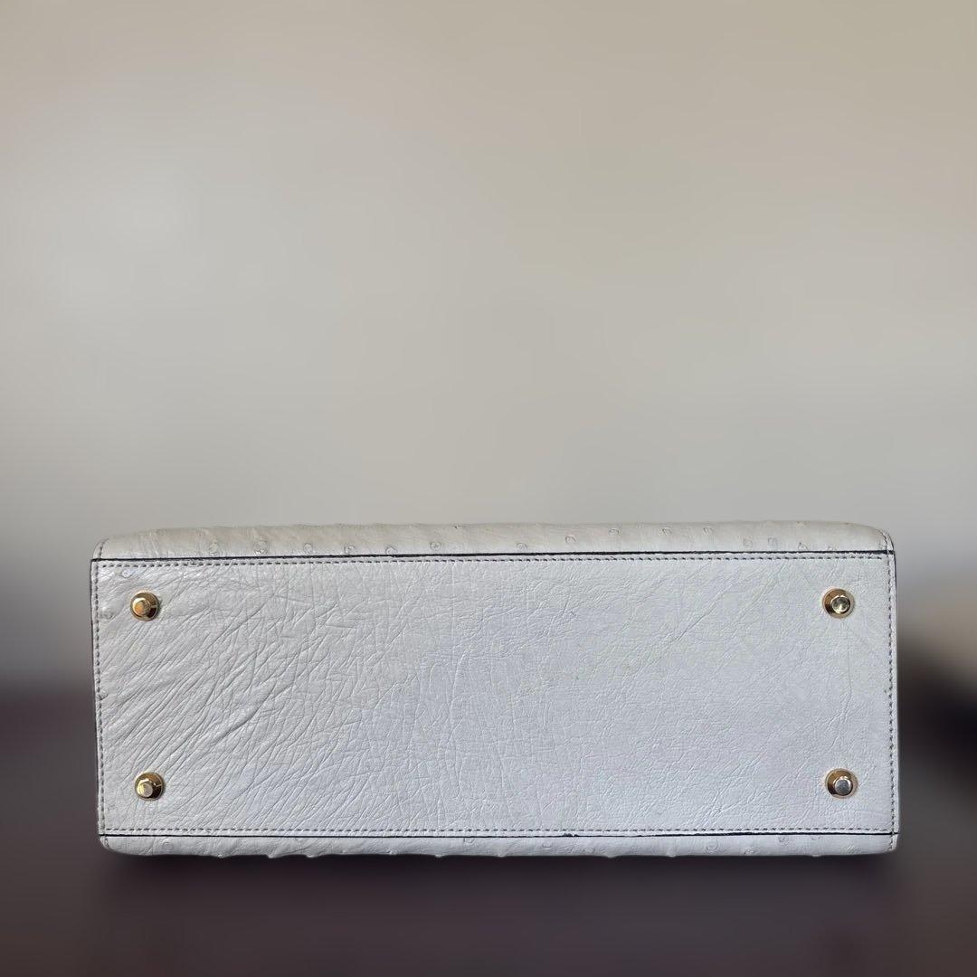 JRA認定 ハンドバッグ ホワイト レザー　クロコ　オーストリッチ