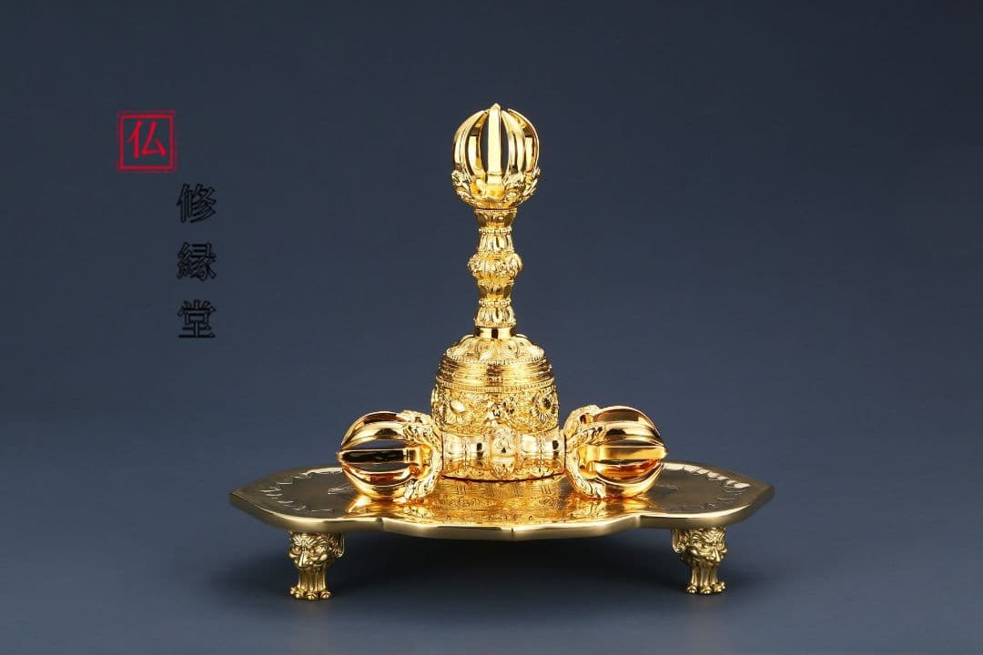 【修縁堂】真言宗 法器 密教法具 蓮華五股金剛鈴3点セット