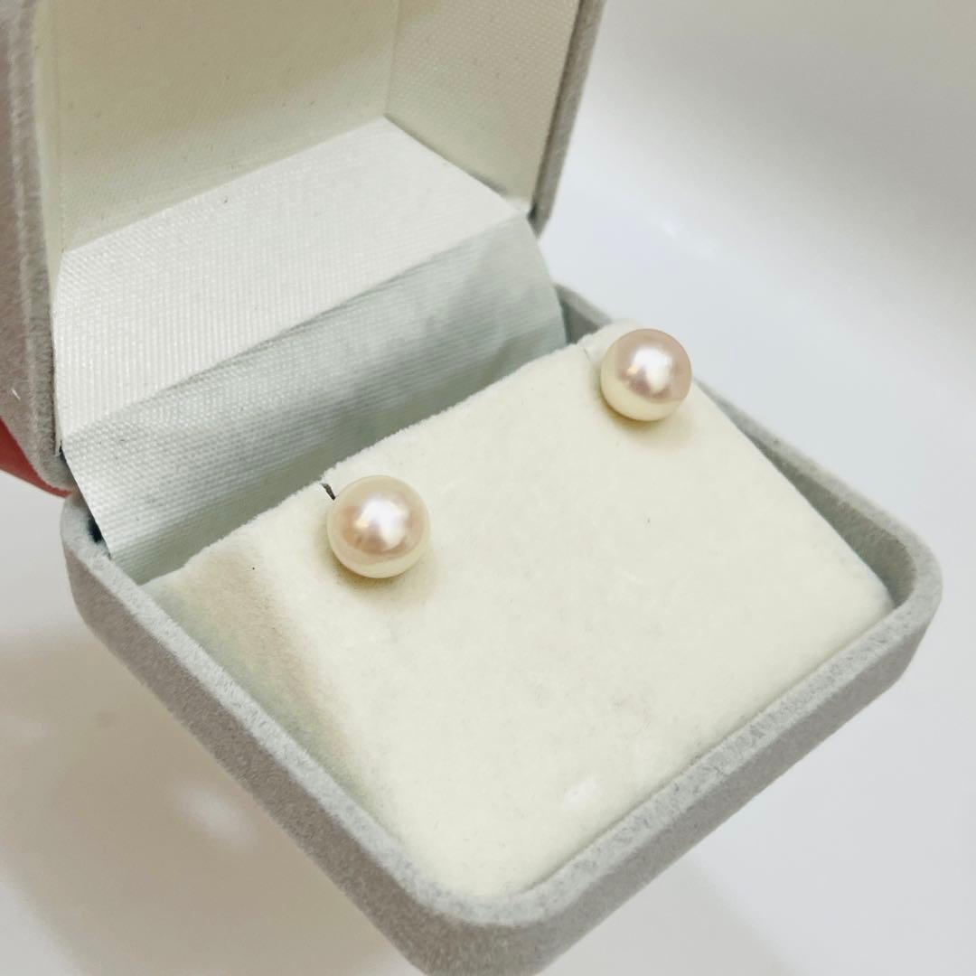 PT900 あこやパールピアス 特選本真珠 花珠 9mm ピンクホワイト系少大粒