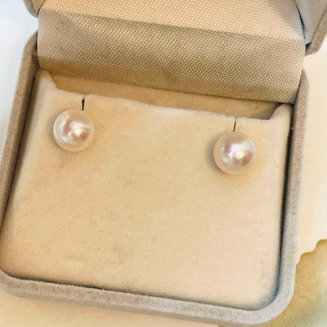 PT900 あこやパールピアス 特選本真珠 花珠 9mm ピンクホワイト系少大粒