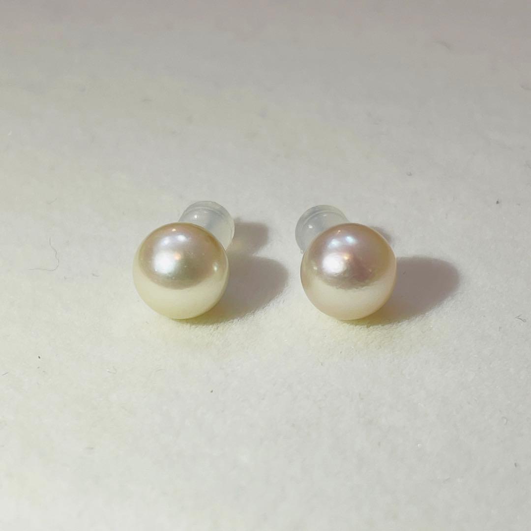 PT900 あこやパールピアス 特選本真珠 花珠 9mm ピンクホワイト系少大粒