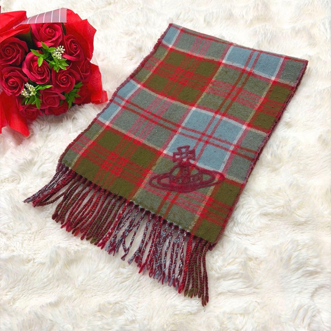 現行 美品 Vivienne Westwood ビックオーブ チェックマフラー