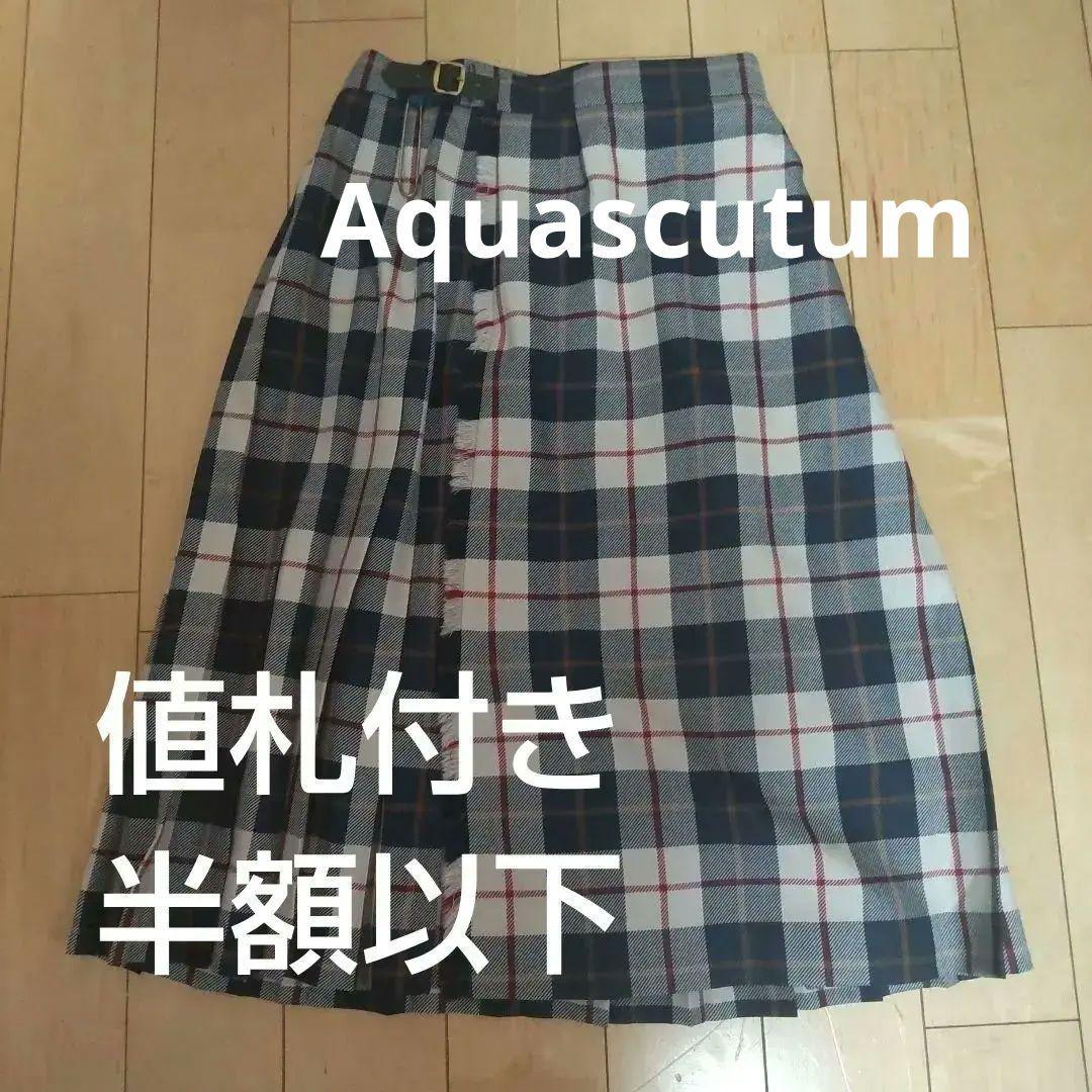 デ*ン様 【匿名発送】Aquascutum チェック柄ラップスカート レザー付き