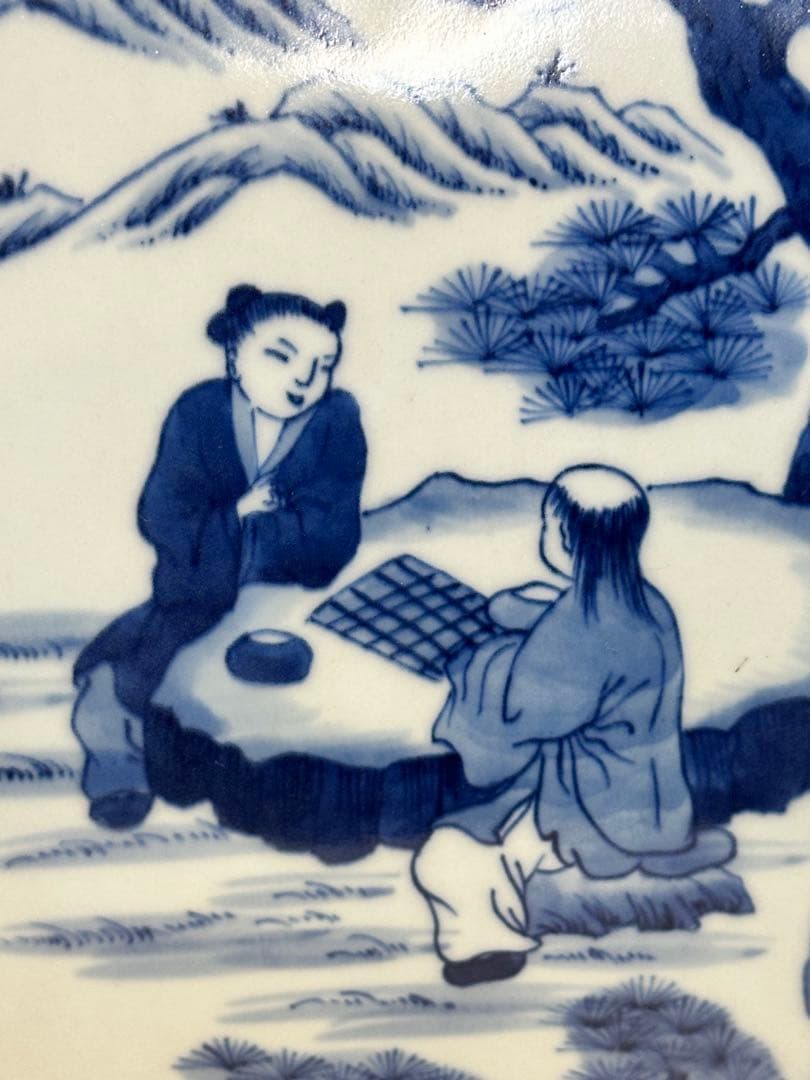 清時代 中国大清康熙年製 四方青花染付 双獅子耳花瓶 人物風景詩文 骨董品