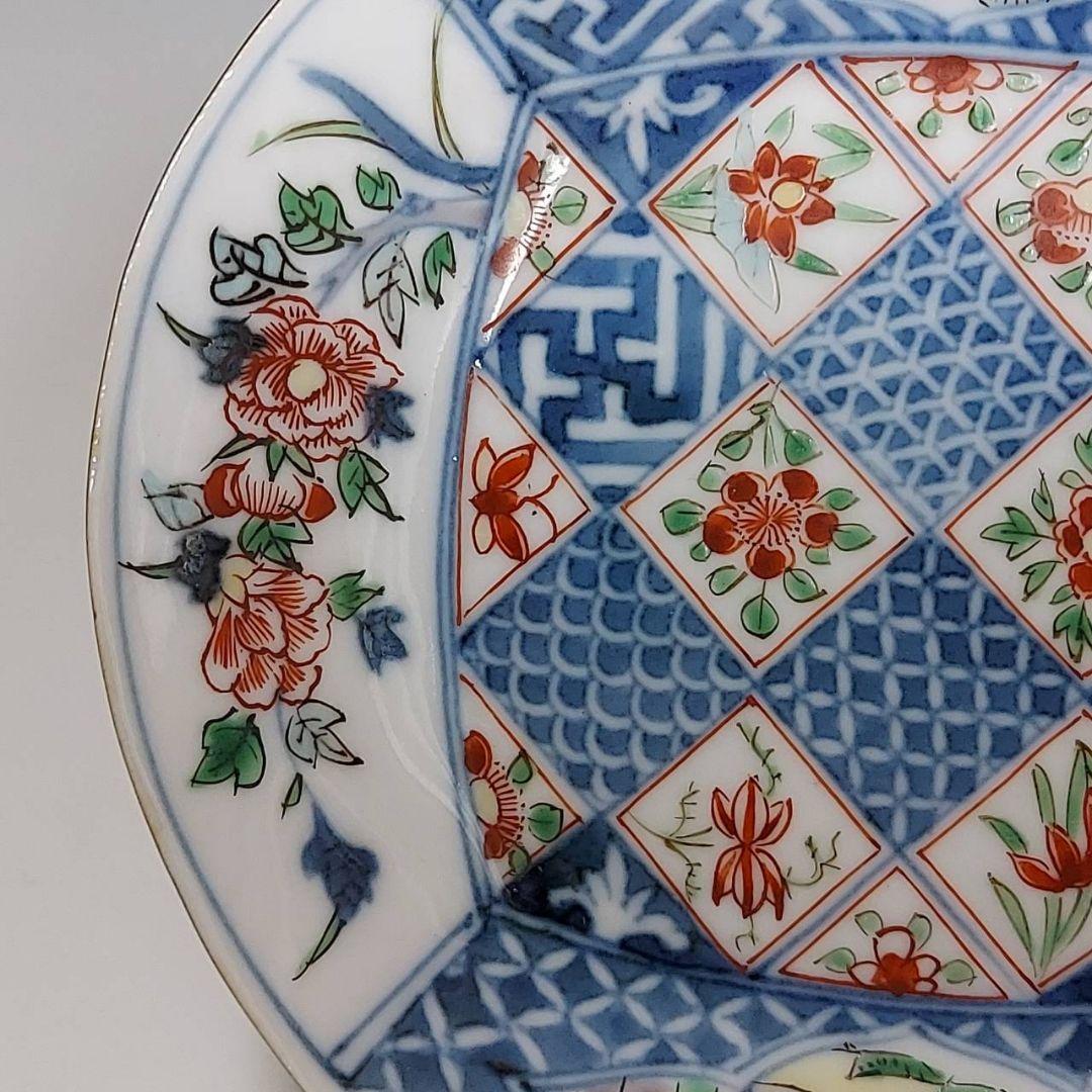 24-1223 古伊万里　柿右衛門手更紗紋様　4.5寸皿　江戸中期