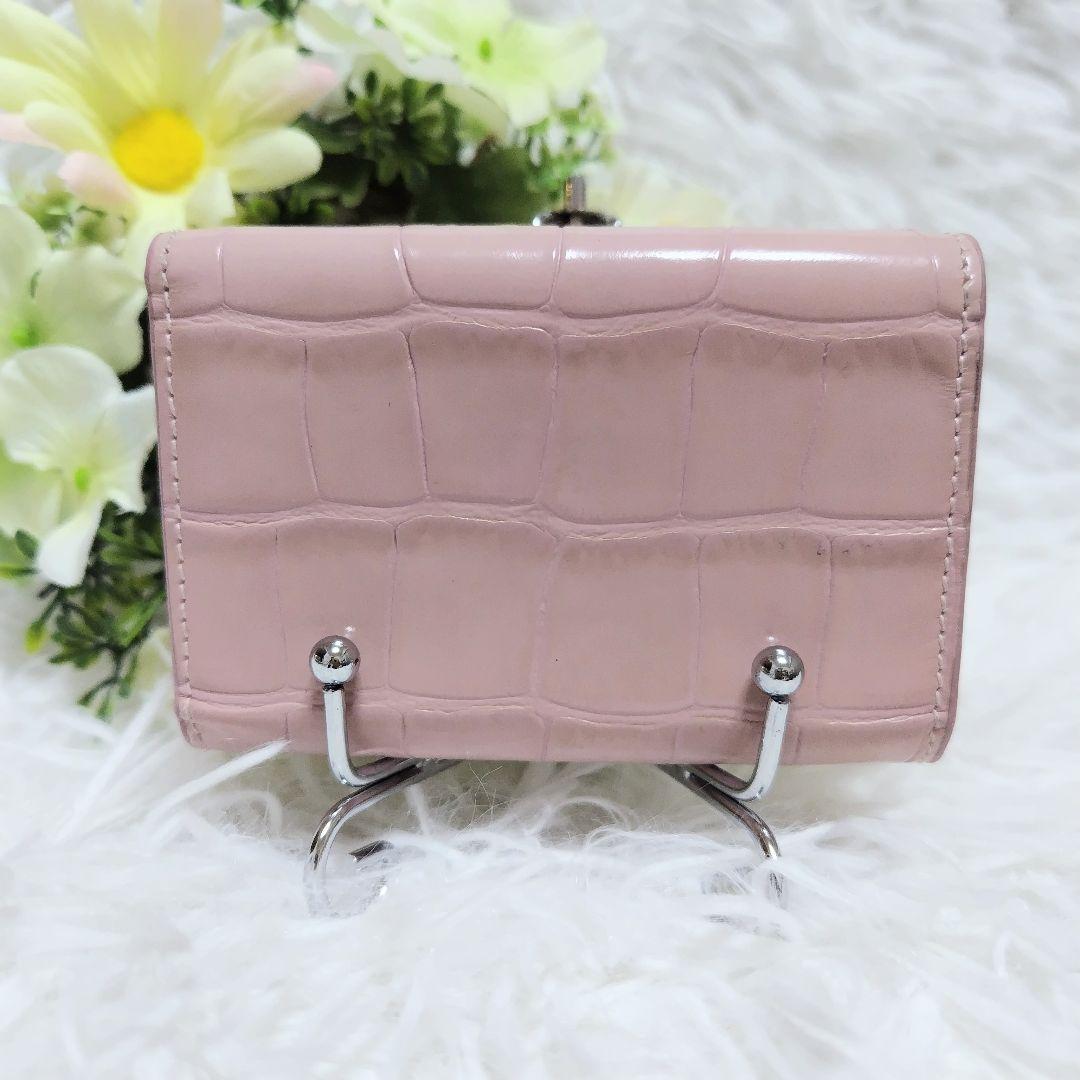 レア美品✨バレンシアガ◇アワーグラスクロコ型押し三つ折り財布　銀金具くすみピンク