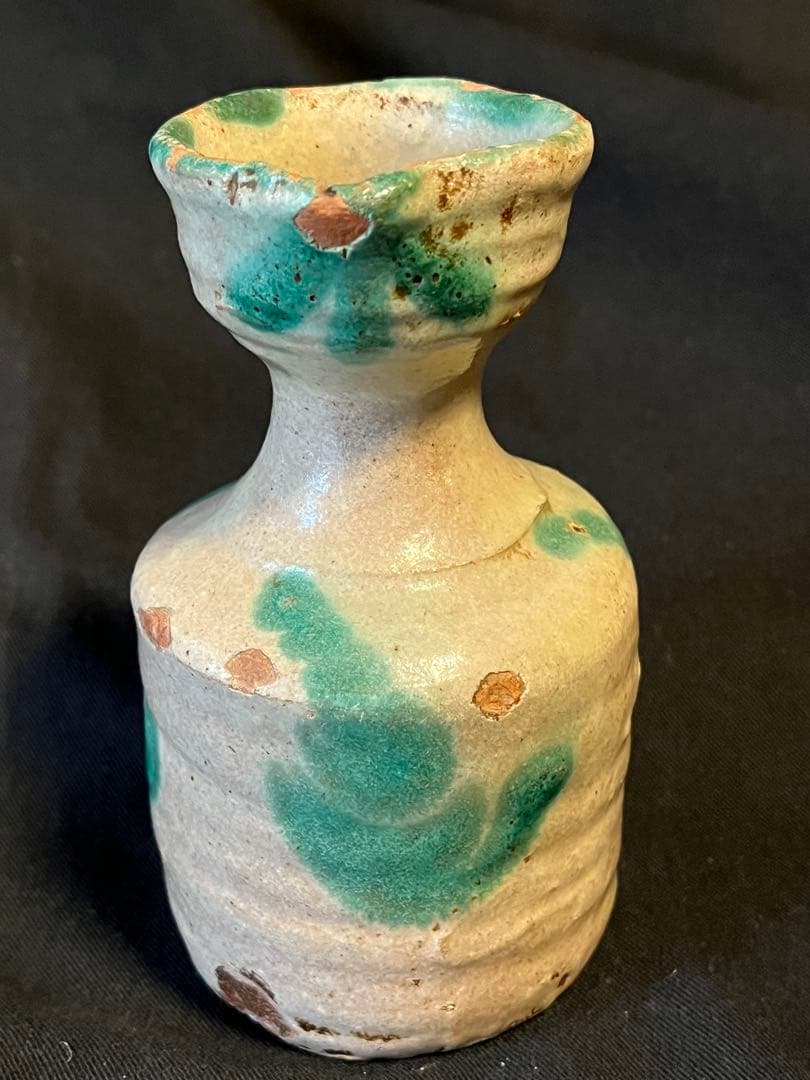 レア！スペイン、グラナダ焼のビネガー入れ。アラブの影響の緑釉がいい 19C推定。