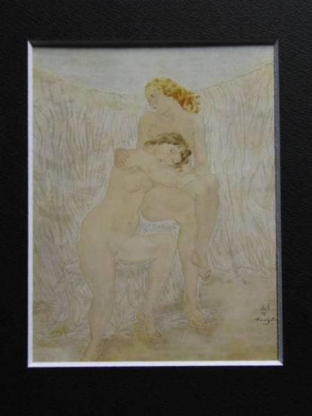 藤田嗣治、「Deux Nus a la draperie」、希少画集の額装画