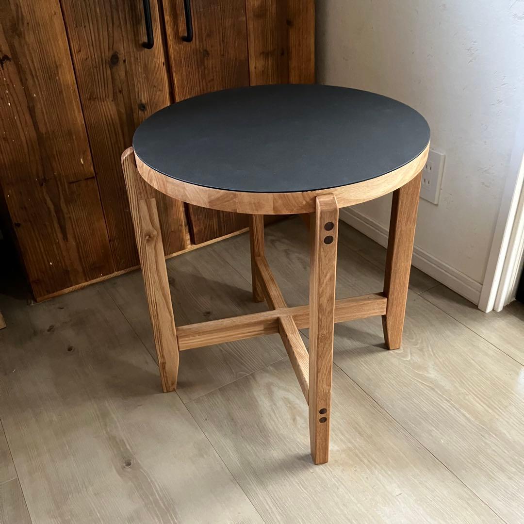 リノリウム×タモ　サイドテーブル　カフェテーブル　ハンドメイド