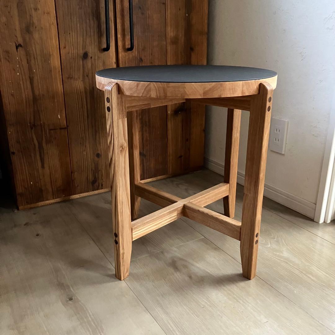 リノリウム×タモ　サイドテーブル　カフェテーブル　ハンドメイド