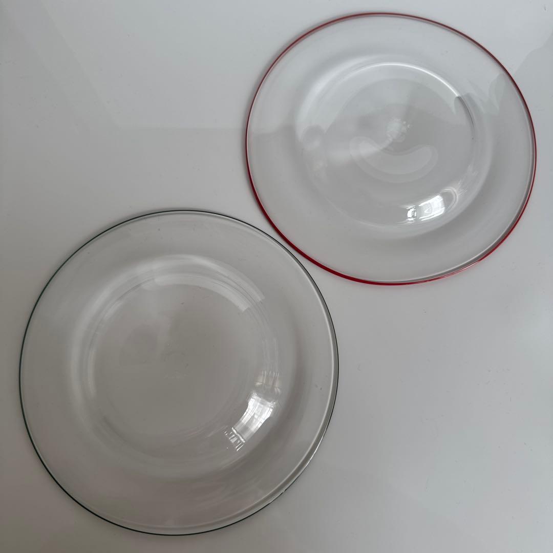 新品未使用♡黒川登紀子 縁カラー ガラスプレート大 2枚セット 緑赤