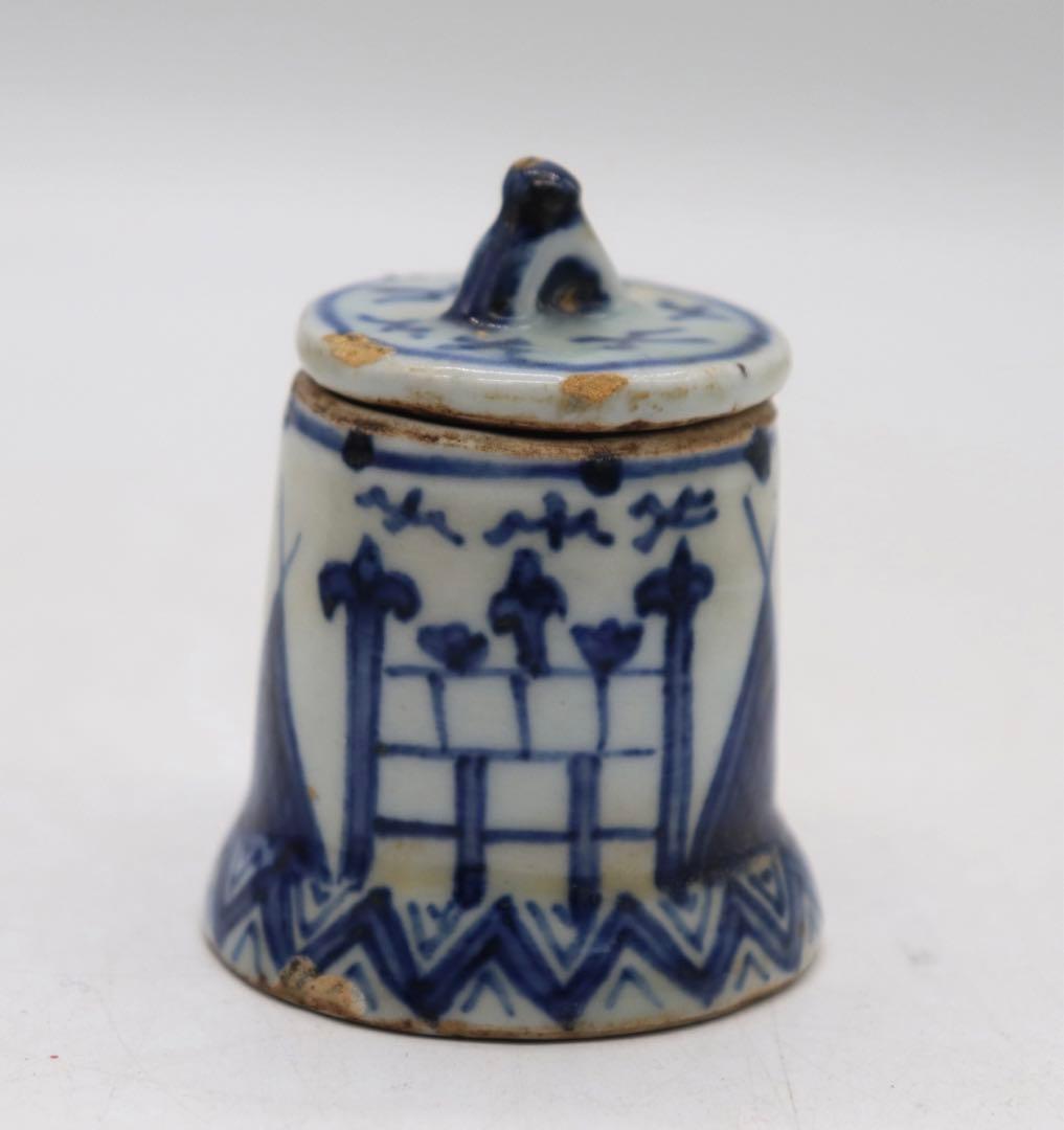 古染　染付　蓋物　木箱入　送料込み0804