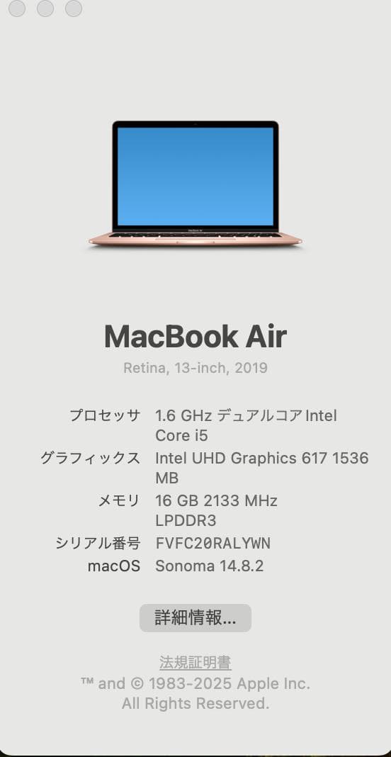 MacBook Air 2019 A 1932 13㌅16GB バッテリー正常