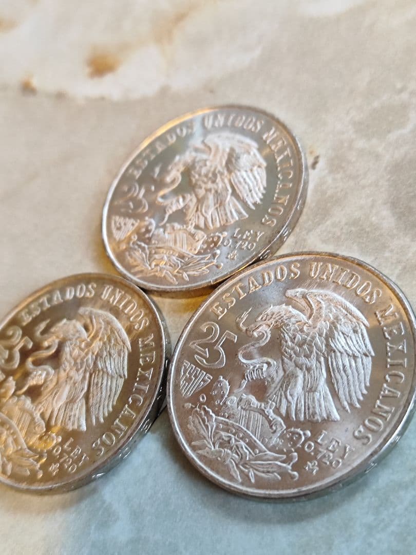 1968年メキシコオリンピック記念25ペソ銀貨　三枚　保存状態　良