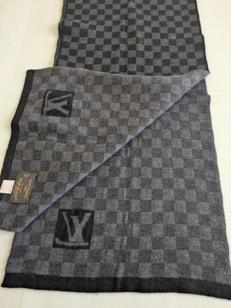 LOUIS VUITTON ダミエ メンズ用マフラー グレー/ブラック