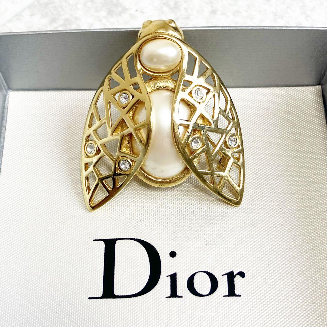 美品✨クリスチャン　ディオール　ブローチ　蜂　パール　ラインストーン　ゴールド