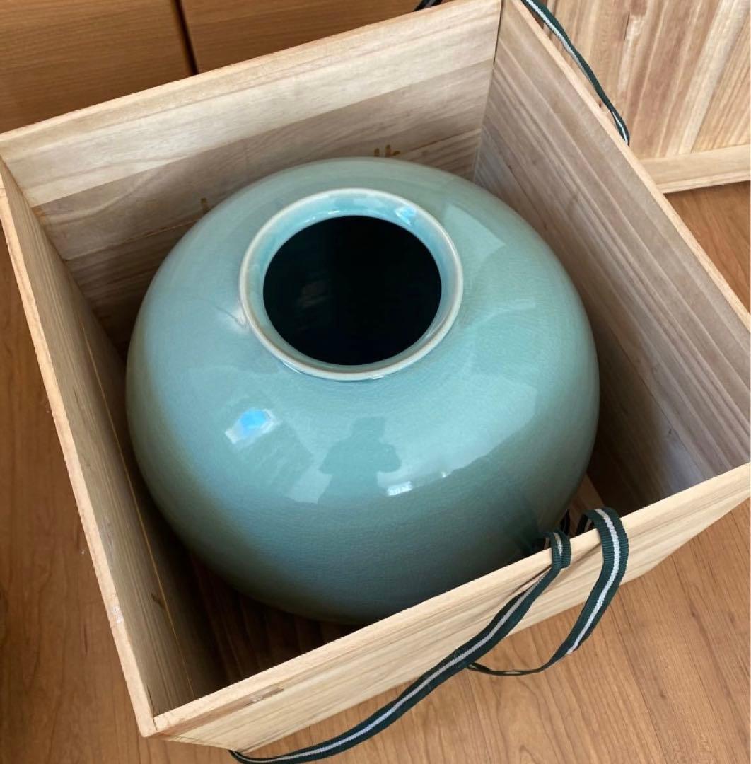 青花器 花瓶 陶磁器 大壺 高35cm X37cm 箱付 時代物