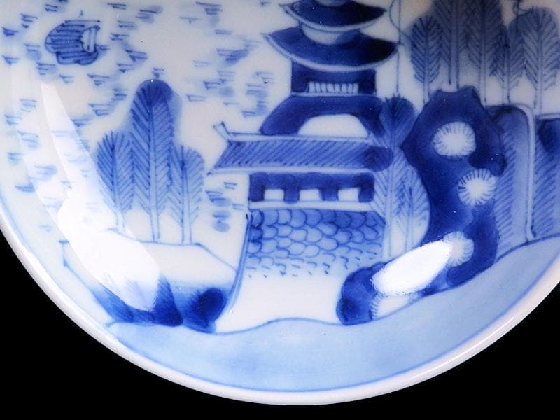 古伊万里　鍋島写　山水楼閣の図　３寸半皿　手塩皿　C128AS-CZh