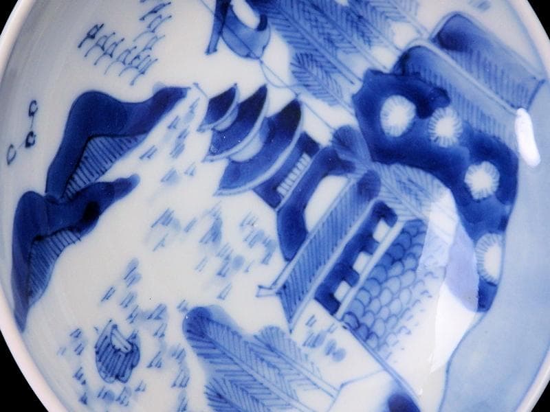 古伊万里　鍋島写　山水楼閣の図　３寸半皿　手塩皿　C128AS-CZh