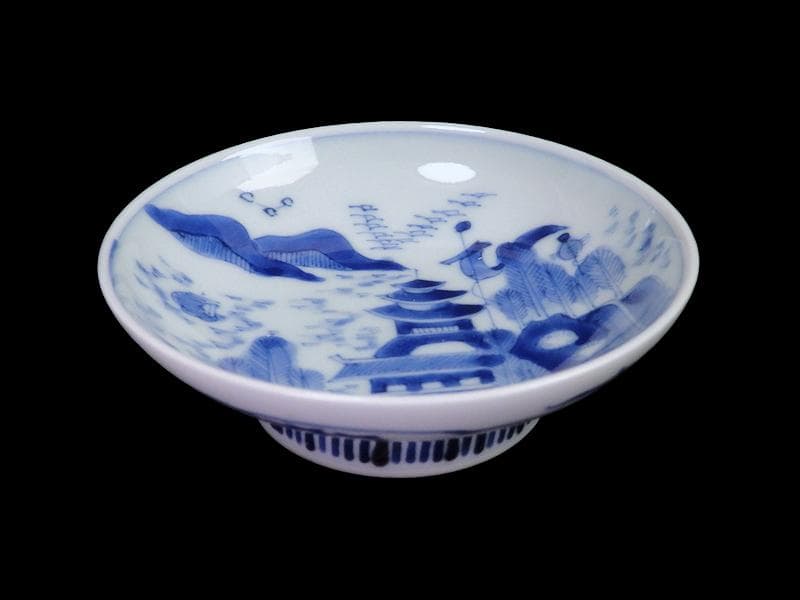 古伊万里　鍋島写　山水楼閣の図　３寸半皿　手塩皿　C128AS-CZh