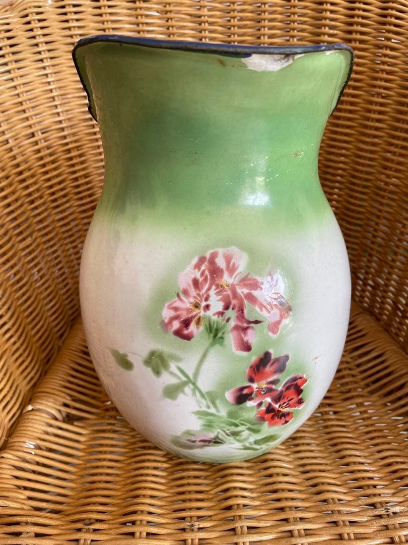 パンジーホーロージャグ フランスアンティーク