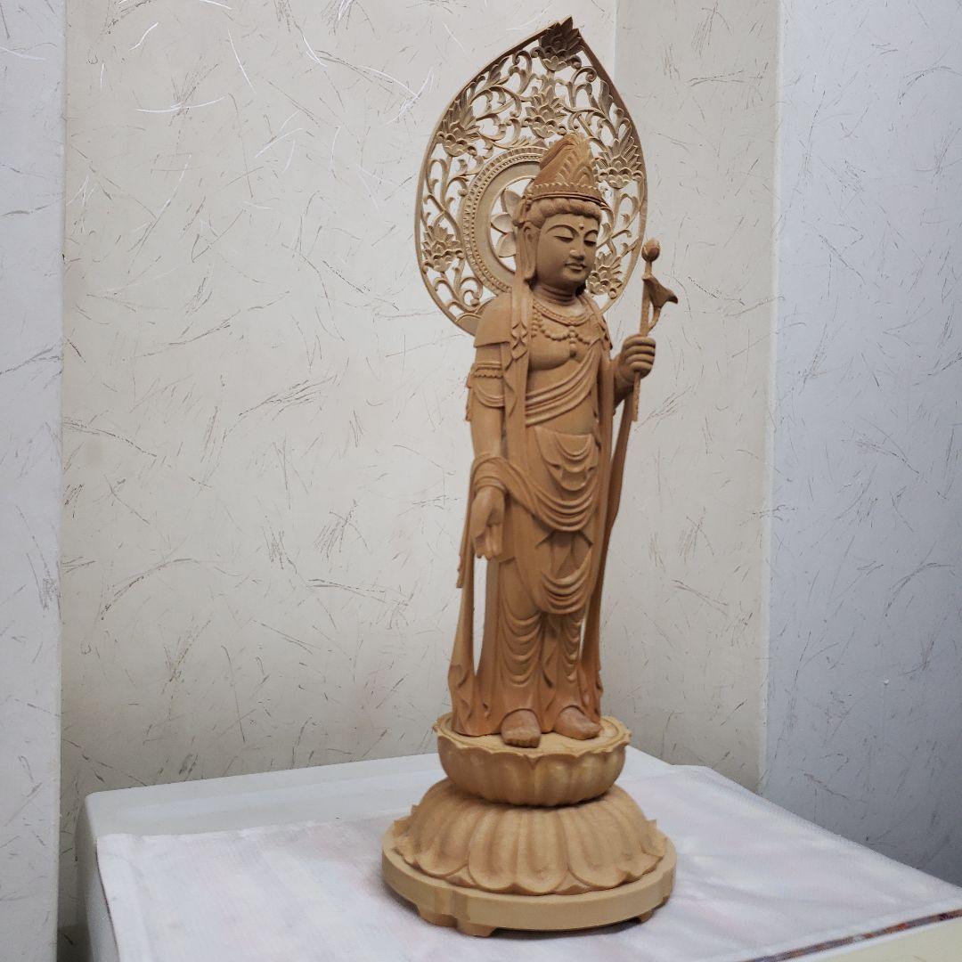 Ｂフライデー魔除け願いを叶える仏像★白木 聖観音菩薩像1尺立★訳あり