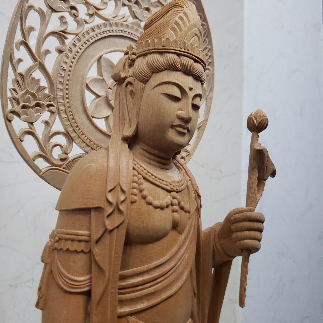 Ｂフライデー魔除け願いを叶える仏像★白木 聖観音菩薩像1尺立★訳あり