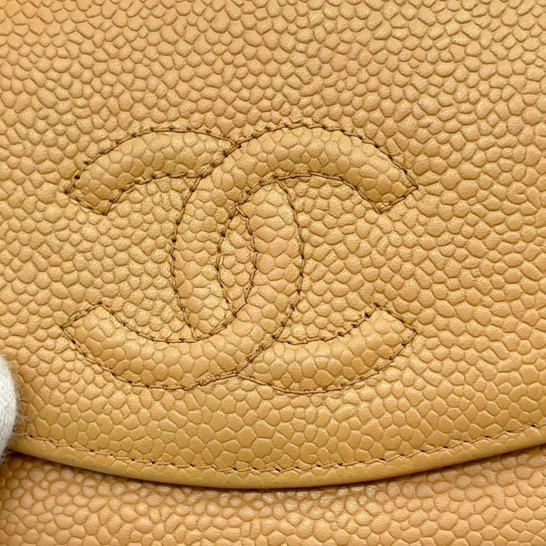 シャネル 二つ折り財布 ココマーク キャビアスキン Wホック レザー ベージュ