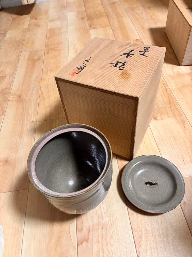 美品　京焼 小川文斎 櫛目水指 布目 茶道具 共箱付 骨董品 茶器