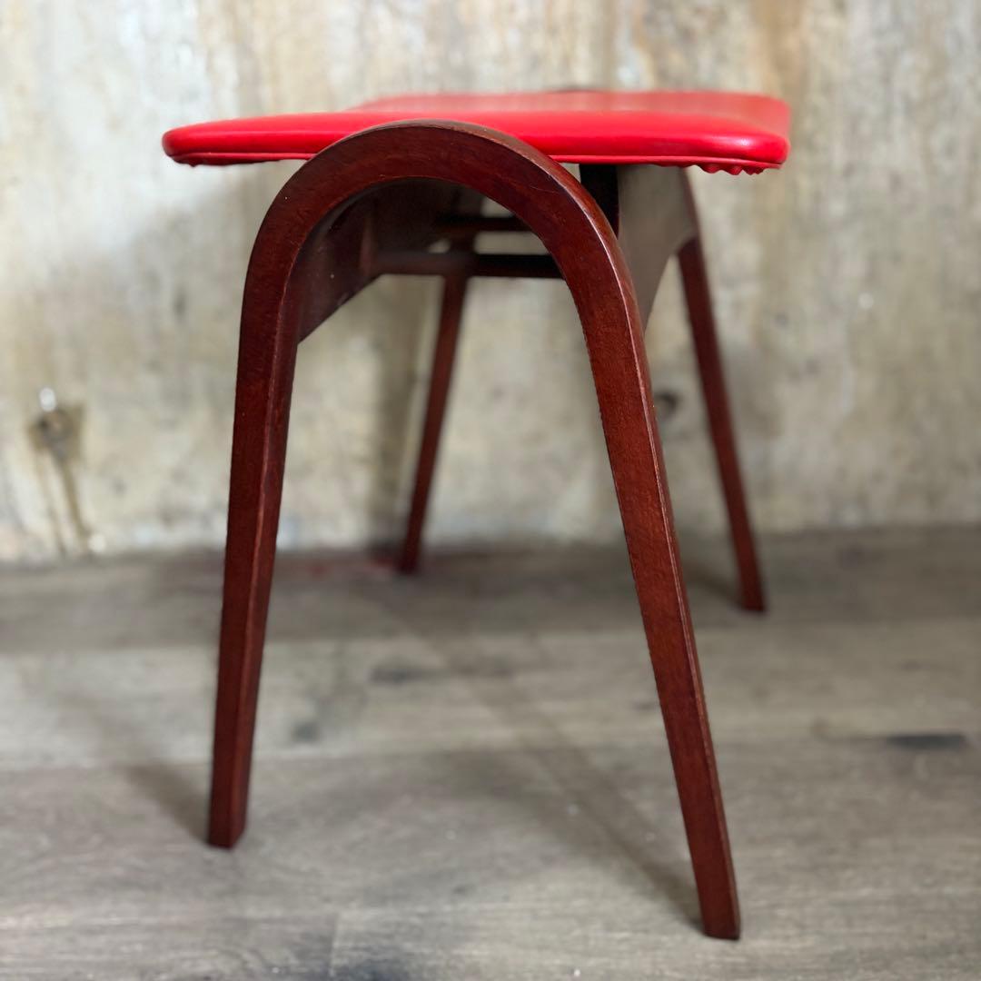 秋田木工　スタッキングスツール　レッド　剣持勇　曲木　①