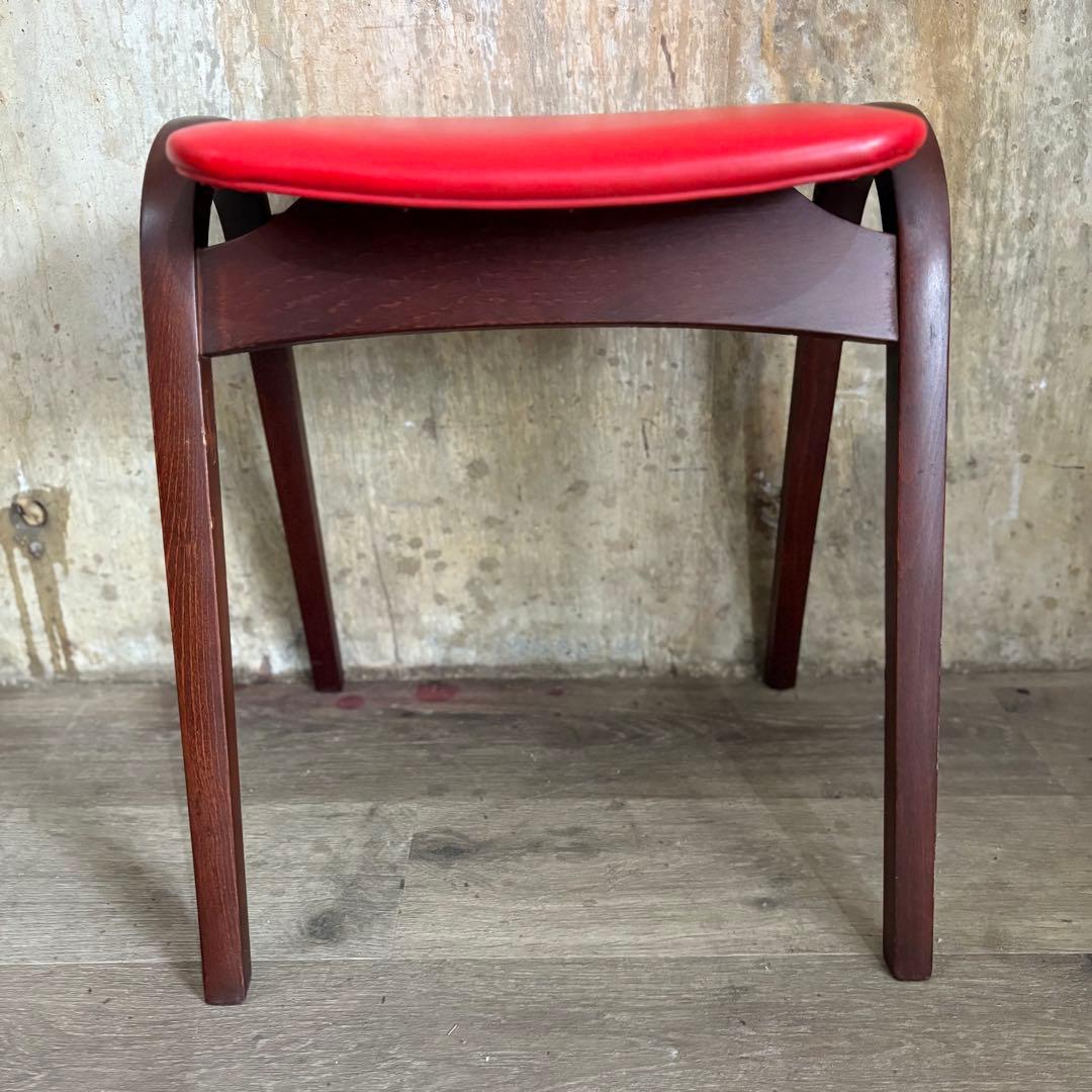 秋田木工　スタッキングスツール　レッド　剣持勇　曲木　①