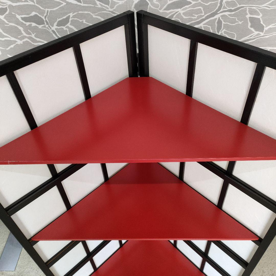 赤い3段コーナーシェルフ飾り棚使い道色々です高さ121cm折りたたみ収納可能！