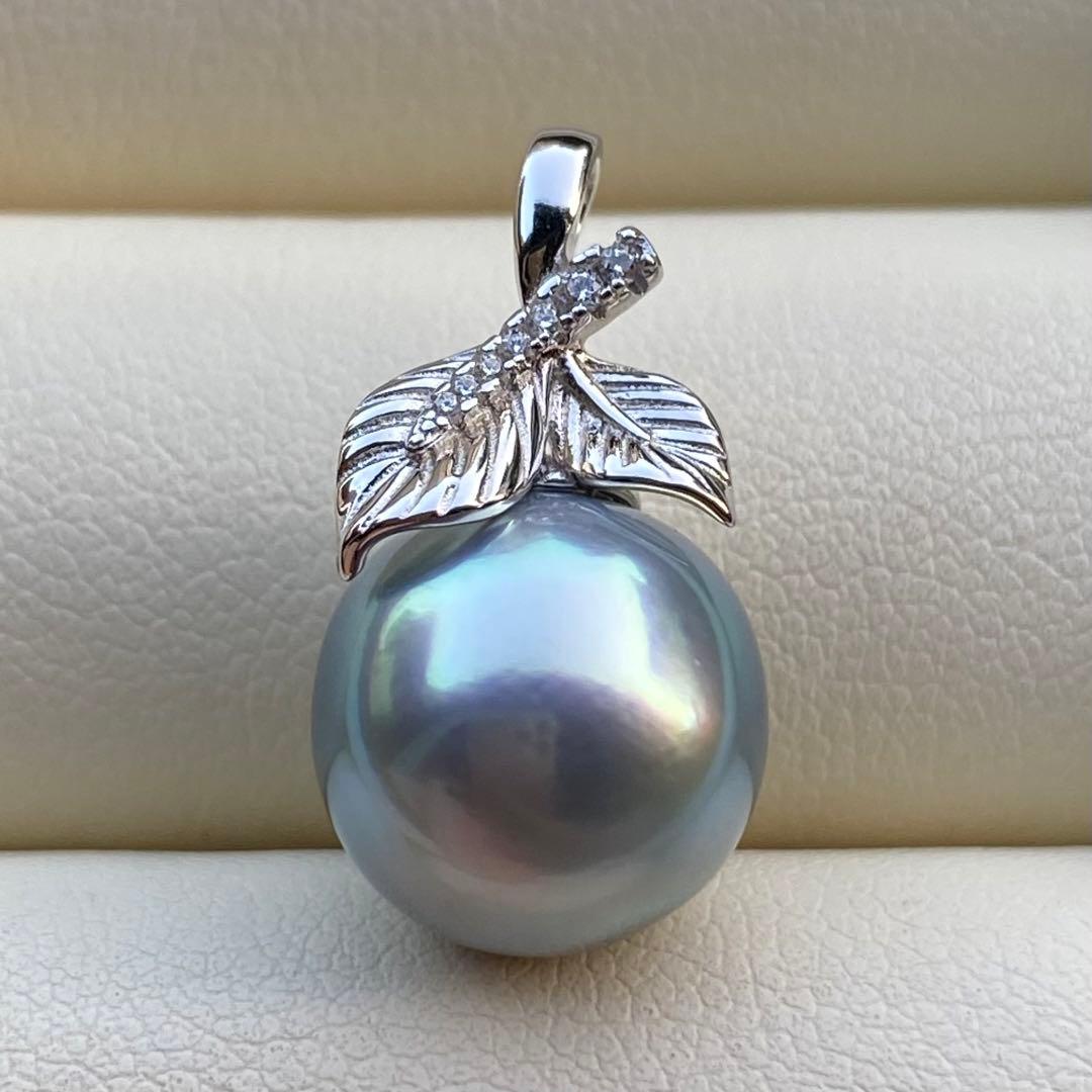 お客本真珠　南洋黒蝶真珠ネックレストップ　11.4mmラグーン色PT802