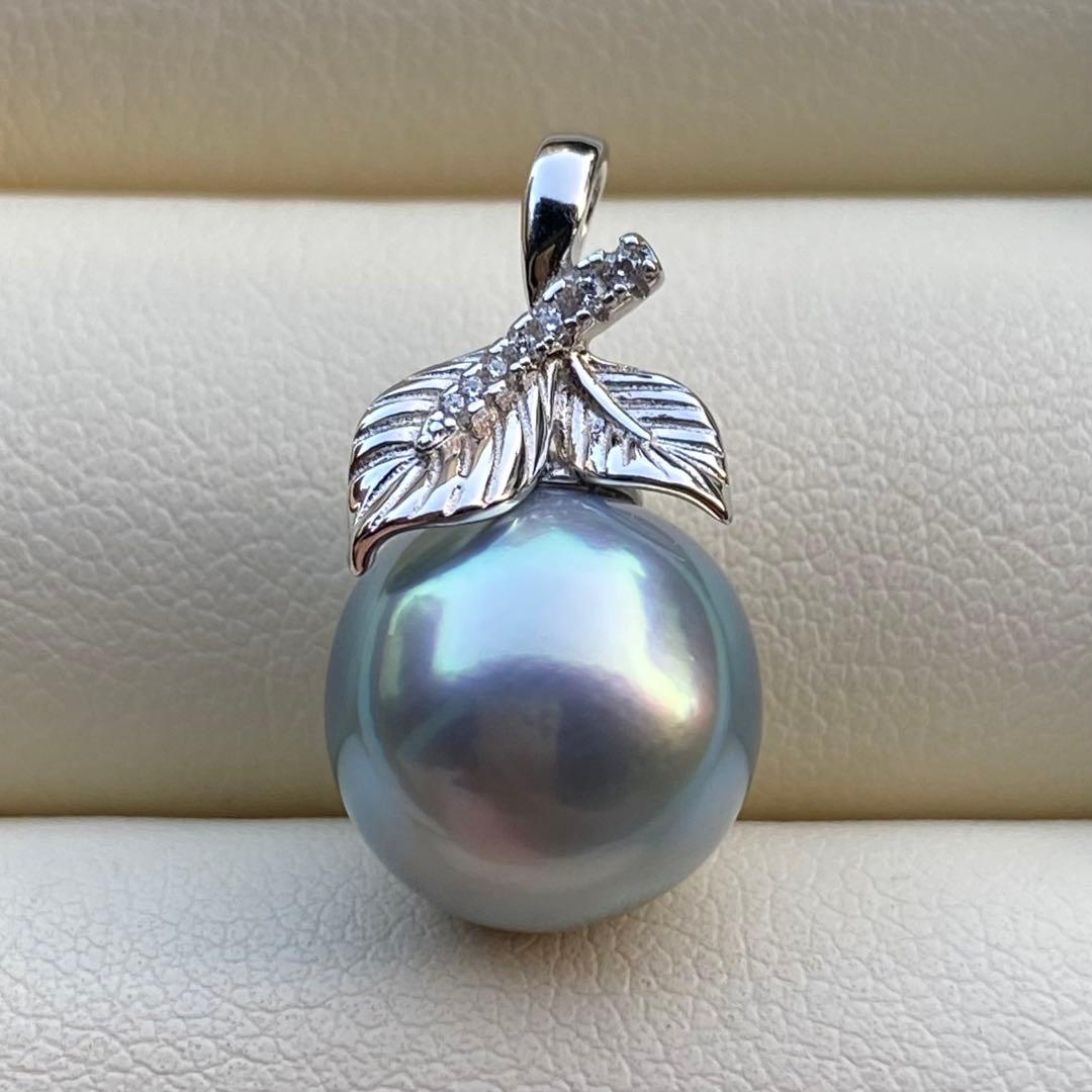 お客本真珠　南洋黒蝶真珠ネックレストップ　11.4mmラグーン色PT802