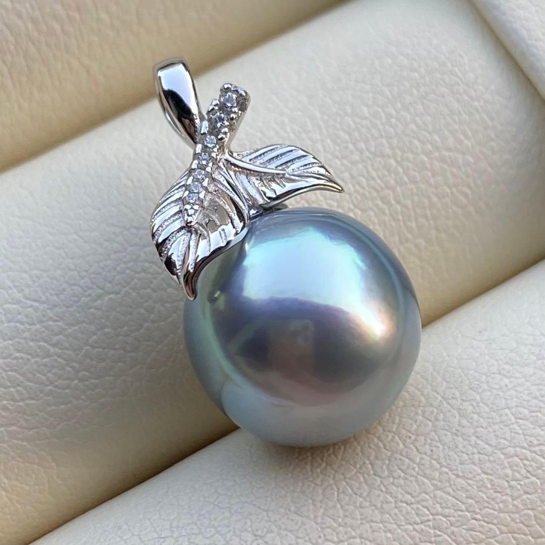 お客本真珠　南洋黒蝶真珠ネックレストップ　11.4mmラグーン色PT802